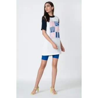 ARMANI EXCHANGE, Rochie tip tricou cu imprimeu logo contrastant, Alb/Bleumarin inchis/Roz, O