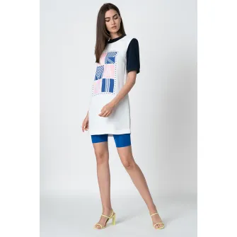 ARMANI EXCHANGE, Rochie tip tricou cu imprimeu logo contrastant, Alb/Bleumarin inchis/Roz, O