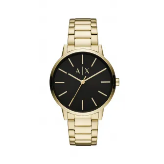 Armani Exchange, Set de ceas metalic si bratara cu margele, Auriu