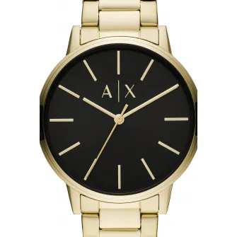 Armani Exchange, Set de ceas metalic si bratara cu margele, Auriu