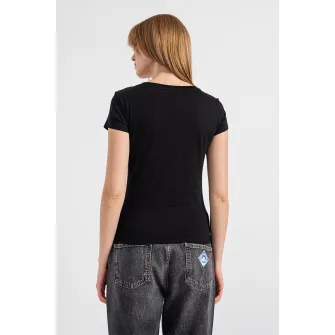 ARMANI EXCHANGE, Tricou cu aplicatii logo cu strasuri, Alb, Negru stins, Argintiu, M
