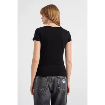 ARMANI EXCHANGE, Tricou cu aplicatii logo cu strasuri, Alb, Negru stins, Argintiu, XS