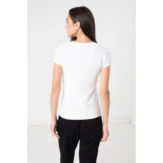 ARMANI EXCHANGE, Tricou cu logo si strasuri, Alb optic, Negru, M