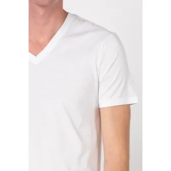 ARMANI EXCHANGE, Tricou slim fit cu decolteu in V, Alb, L
