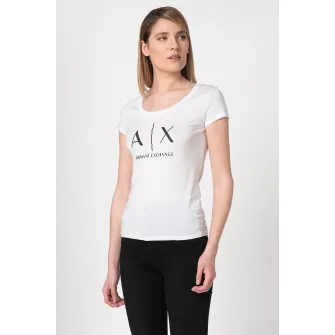 ARMANI EXCHANGE, Tricou slim fit cu imprimeu logo, Alb, Negru, L