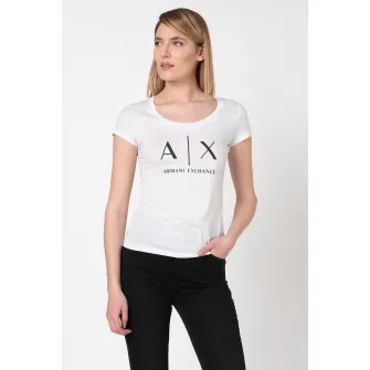 ARMANI EXCHANGE, Tricou slim fit cu imprimeu logo, Alb, Negru, XL