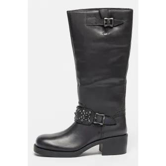 ASH, Cizme de piele inalte pana la genunchi Tribal, Negru, 37