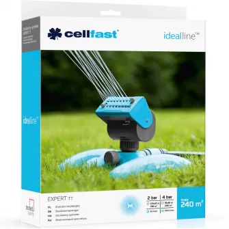 Осциллирующий спринклер Cellfast EXPERT IDEAL, 16 форсунок, максимальная площадь поверхности 240 м2, 4 режима регулировки расхода воды, модульная система