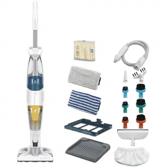 Паровой пылесос Rowenta RY8561WH Clean & Steam Multi, 1700 Вт, автономная подача пара 30 мин, контейнер для пыли 0,5 л, контейнер для воды 0,4 л, белый/синий