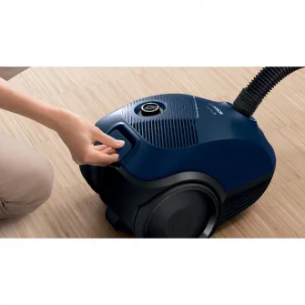 Aspirator cu sac Bosch BGBS2BU1T Seria 2, 850W, perie multifunctionala, perie turbo, filtru igienic, capacitate colectare 3.5 l, nivel de zgomot 80dB, Consum anual de energie: 40 kWh/an, Albastru