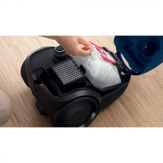 Aspirator cu sac Bosch BGBS2BU1T Seria 2, 850W, perie multifunctionala, perie turbo, filtru igienic, capacitate colectare 3.5 l, nivel de zgomot 80dB, Consum anual de energie: 40 kWh/an, Albastru