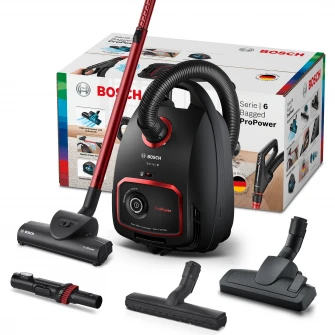 Aspirator cu sac Bosch Pro Power BGL6POW2, capacitate sac 4 L, sistem Remote Power Control, Perie Turbo, 700 W, fabricat in Germania, Negru