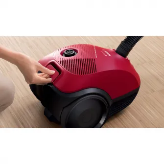 Aspirator cu sac Bosch Serie 2 BGBS2RD1H, filtru igienic, capacitate sac 3.5L, 10 ani garantie motor, consum anual de energie: 26.7 kWh/an, rosu