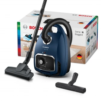 Aspirator cu sac Bosch Serie 6 BGB6X300, capacitate sac 4 L, sistem Remote Power Control, 700 W, fabricat in Germania, Albastru