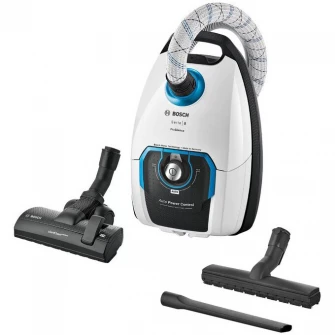 Aspirator cu sac Bosch Serie 8 Pro Silence BGL8SIL6, capacitate sac 5L, sistem Automatic Power Control, tehnologie Power Protect, fabricat in Germania, 800 W, Alb