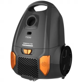 Aspirator cu sac Heinner HVC-MGRY1400-V2, 700 W, sac textil, 3 L, putere variabila, HEPA 12, tub telescopic metalic, Negru