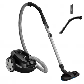 Aspirator cu sac Philips Seria 3000 XD3112/09, 900 W, 3 l, filtru anti-alergeni, perie integrata, cap TriActive, Negru