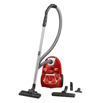 Aspirator cu sac Rowenta Compact Power parquet RO3953EA, 750W, Clasa A, Tub telescopic din metal, Sac Hygiene+, Rosu