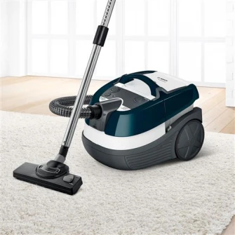 Aspirator cu spalare Bosch BWD41720, 1700 W, 5 L, Filtru Epa, Perie Parchet, Alb/Turcoaz