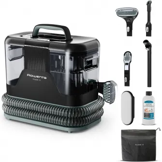 Aspirator cu spalare Rowenta Clean IT IN5021F0, 750W, putere aspirare 13.5kpa, rezervor apa & detergent 2.3L, rezervor apa murdara 1.5L, perii 8/15 cm, accesoriu spatii inguste & incaltaminte, auto clean, husa, pad inlaturare scame, negru & verde