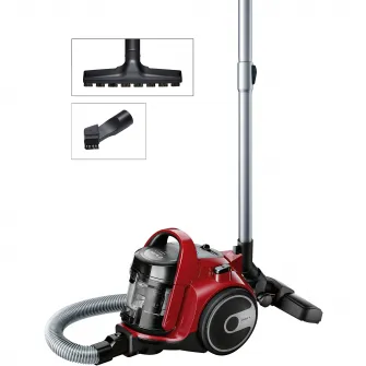 Aspirator fara sac Bosch 3A BGC05AAA2, 700W, 1.5 l, Filtru igienic PureAir, Perie parchet, Easy Clean, Rosu/Negru