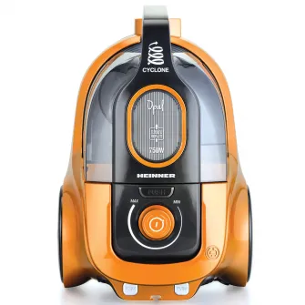 Aspirator fara sac Heinner HVC-V750OR, 750 W, 2.2 l, Filtrare ciclonica, Filtru Hepa dublu 13, Negru / Portocaliu