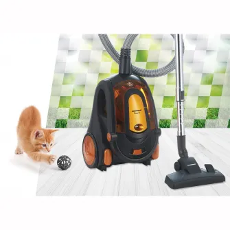 Aspirator fara sac Heinner Monarch HVC-V800BK, 800W, putere absorbtie >180W, 2.2L, tija telescopica din metal, accesorii 2 in 1, perie canapea, negru/orange