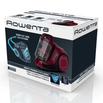Aspirator fara sac ROWENTA Swift Power Cyclonic RO2910EA, 750W, 3 niveluri de filtrare, acoperire 7.5m, motor Effitech, rosu