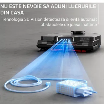 Aspirator robot Rowenta X-Plorer Serie 240 RR9675WH, aspirator si mop, autonomie 120 min, recipient praf 0.35L, statie de incarcare, sistem Smart Aqua Power, negru