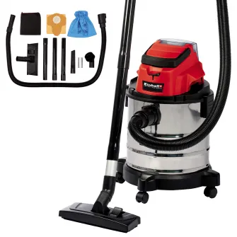 Aspirator umed/uscat Einhell Power X-Change TC-VC 18/20 Li S - Solo, 18 V, vas inox 20 L, 8 Kpa, furtun 1.5 m, accesorii incluse, fara acumulator/incarcator
