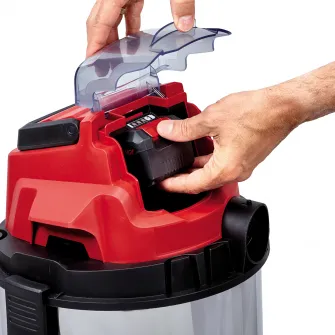 Aspirator umed/uscat Einhell Power X-Change TC-VC 18/20 Li S - Solo, 18 V, vas inox 20 L, 8 Kpa, furtun 1.5 m, accesorii incluse, fara acumulator/incarcator
