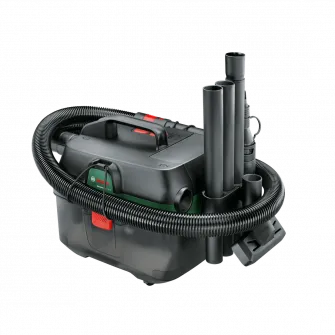 Aspirator umed/uscat pe acumulator Bosch AdvancedVac 06033E1000, 18 V, 92 mbari, 29 l/s flux volumic maxim, 8 l capacitate rezervor, adaptor universal, maner, furtun, 1 sac colector de praf, fara acumulator/incarcator