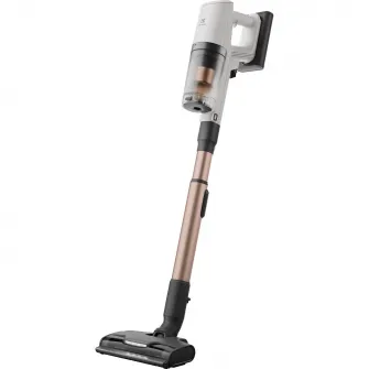 Aspirator vertical Electrolux 800 Hygienic EP83HB25UV, autonomie pana la 90min, 140AW, 3 viteze+AUTO, 0.4 l, statie de golire automata, sac de praf 2 l, perie electrica cu LED, perie UV pentru igienizare tapiterie, duze spatii inguste, zone delicate, alb