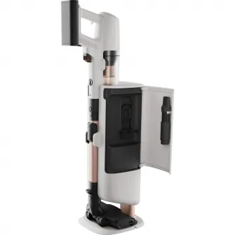 Aspirator vertical Electrolux 800 Hygienic EP83HB25UV, autonomie pana la 90min, 140AW, 3 viteze+AUTO, 0.4 l, statie de golire automata, sac de praf 2 l, perie electrica cu LED, perie UV pentru igienizare tapiterie, duze spatii inguste, zone delicate, alb