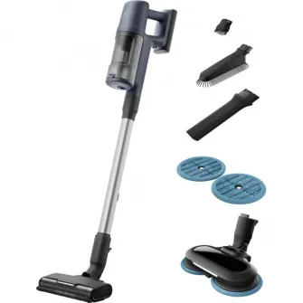 Aspirator vertical Electrolux Seria 600 EP61H21WET, 21,6V, 2500 mAh, recipient praf 0,5l, tub inox, perie PowerPro multisuprafete cu LED, Perie PowerPro MOP cu 4 lavete rotative incluse, 79 dB, autonomie max 50 minute, albastru denim