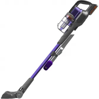 Aspirator vertical pe acumulator 4 in 1 Black & Decker PowerSeries Extreme BHFEV182CP, fara sac, acumulator detasabil Li-Ion 18V 2.0 Ah, autonomie pana la 58 min, indicator status LED, 3 trepte de aspirare, iluminare LED perie, accesorii