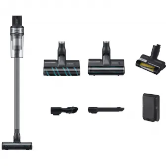 Aspirator vertical Samsung Jet 75E Complete VS20B75ACR5/GE, 0.8L, 25.2V, 550W, Digital Inverter, Perie Turbo pentru covoare, Perie Soft pentru parchet, perie Pet, 60 min autonomie, Argintiu