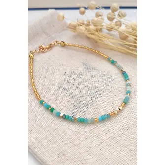 Atelier Miu, Bratara ajustabila cu margele, Verde, Auriu