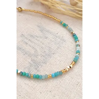 Atelier Miu, Bratara ajustabila cu margele, Verde, Auriu