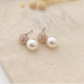 Atelier Miu, Cercei cu tija, perle sintetice si zirconia, Auriu, Alb