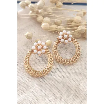 Atelier Miu, Cercei drop cu tija si perle sintetice, Auriu