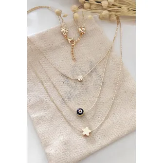 Atelier Miu, Colier cu siraguri multiple si talismane, Auriu