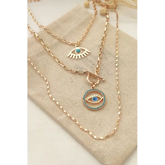 Atelier Miu, Colier stratificat cu pandantive Evil Eye, Auriu