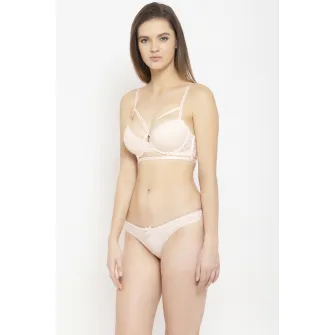 AVANT-GARDE PARIS, Set de sutien de dantela si chiloti cu barete multiple - 2 piese, Piersica, 36B