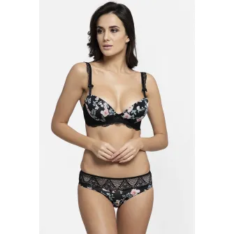 AVANT-GARDE PARIS, Sutien cu burete si garnituri de dantela, Verde, Negru, Roz, 34A