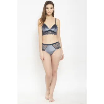AVANT-GARDE PARIS, Sutien cu garnituri de dantela, Gri inchis, XL
