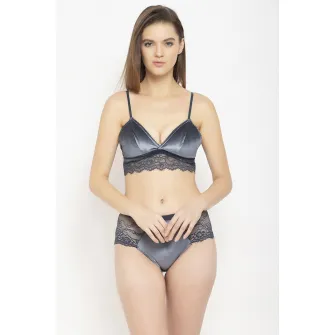 AVANT-GARDE PARIS, Sutien cu garnituri de dantela, Gri inchis, XL