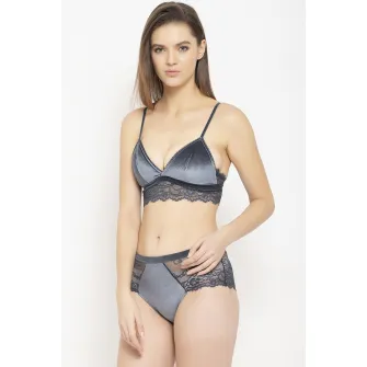 AVANT-GARDE PARIS, Sutien cu garnituri de dantela, Gri inchis, XL