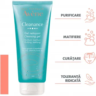 Avene Cleanance Gel de curatare pentru ten gras cu tendinta acneica, 200 ml