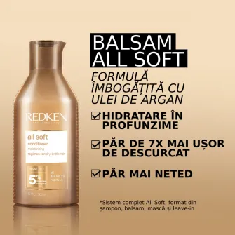 Balsam de par Redken All Soft pentru parul uscat imbogatit cu ulei de Argan si complex hidratant, 300 ml